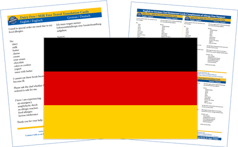 GlutenFree Passport Dairy Free Cards German / English Milk Allergy Cards