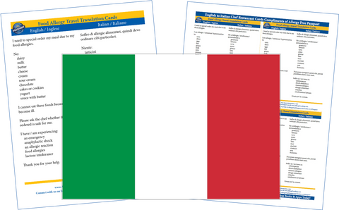 GlutenFree Passport Dairy Free Cards Italian / English Milk Allergy Cards