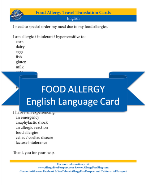 GlutenFree Passport Allergy Free Cards English Food Allergy Cards