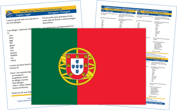 GlutenFree Passport Allergy Free Cards Portuguese / English Food Allergy Cards