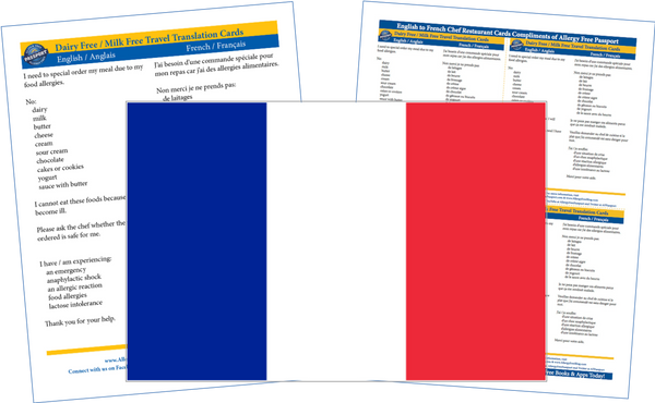 GlutenFree Passport Dairy Free Cards French / English Milk Allergy Cards
