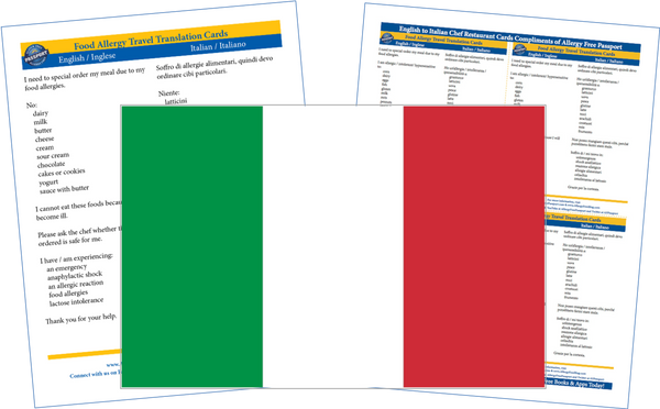 GlutenFree Passport Dairy Free Cards Italian / English Milk Allergy Cards