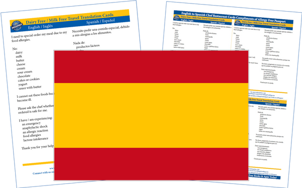 GlutenFree Passport Dairy Free Cards Spanish / English Milk Allergy Cards