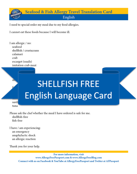 GlutenFree Passport Shellfish Free Cards English Shellfish Free Cards